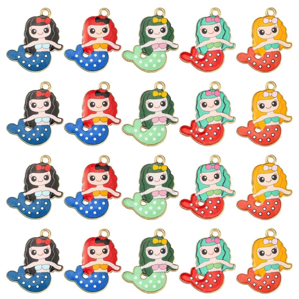 5971 40pcs Enamel Mermaid Charm Mini Ocean Beach Cartoon Marine Life Girl